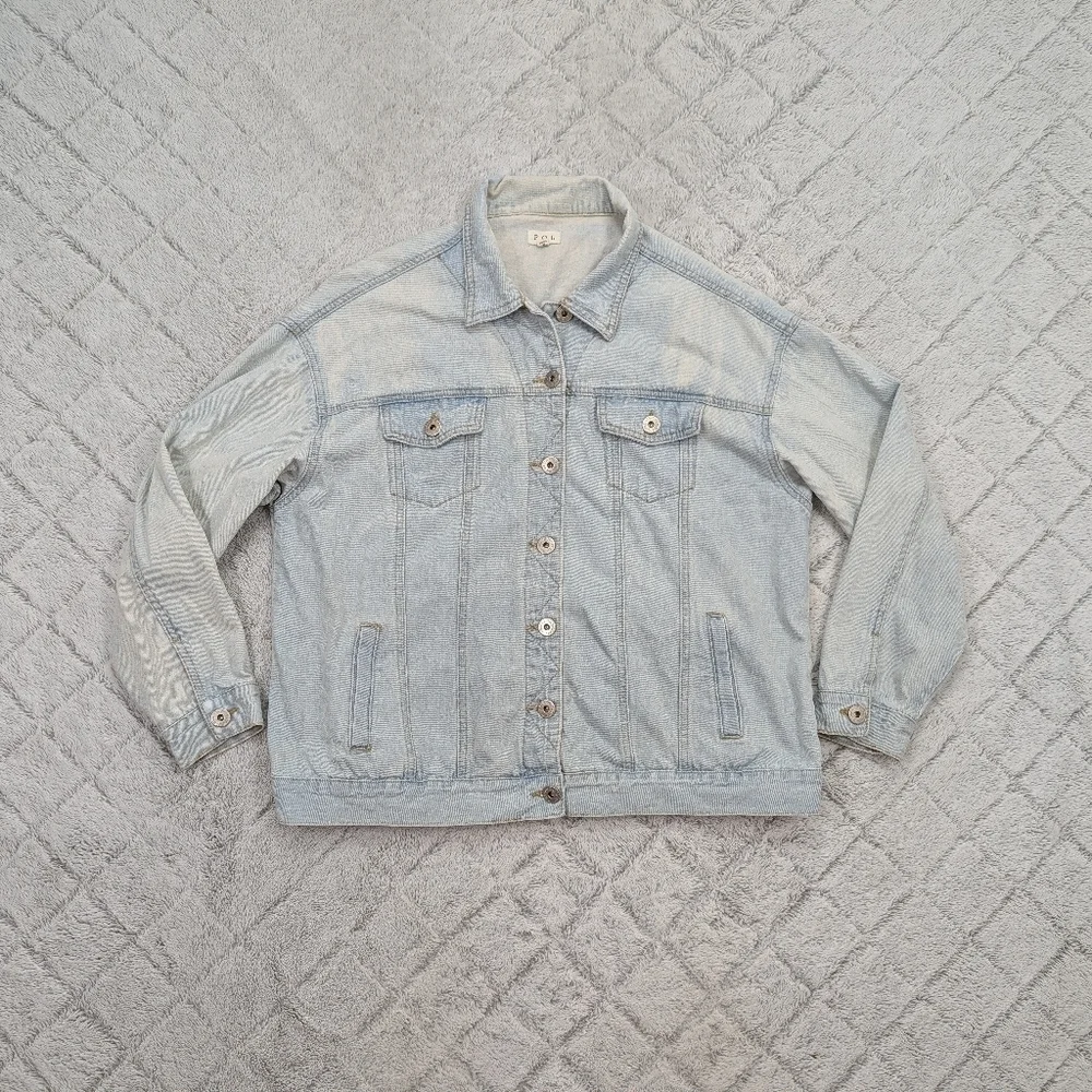 Pol Jacket Womens M Blue Light Wash Trucker Cotton Oversized Button Up